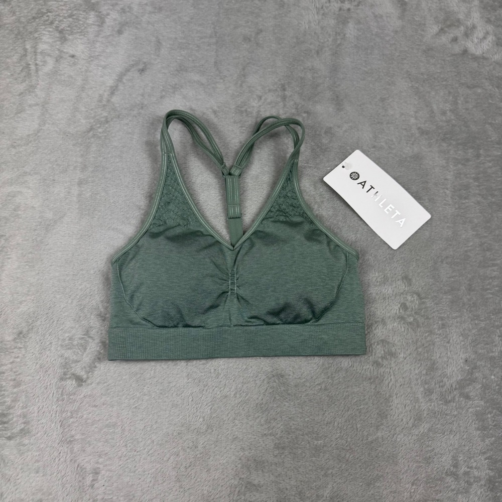 Athleta Mesh Around 2.0 Bra Small Lead Green Seamless Sports Bra NWT $49